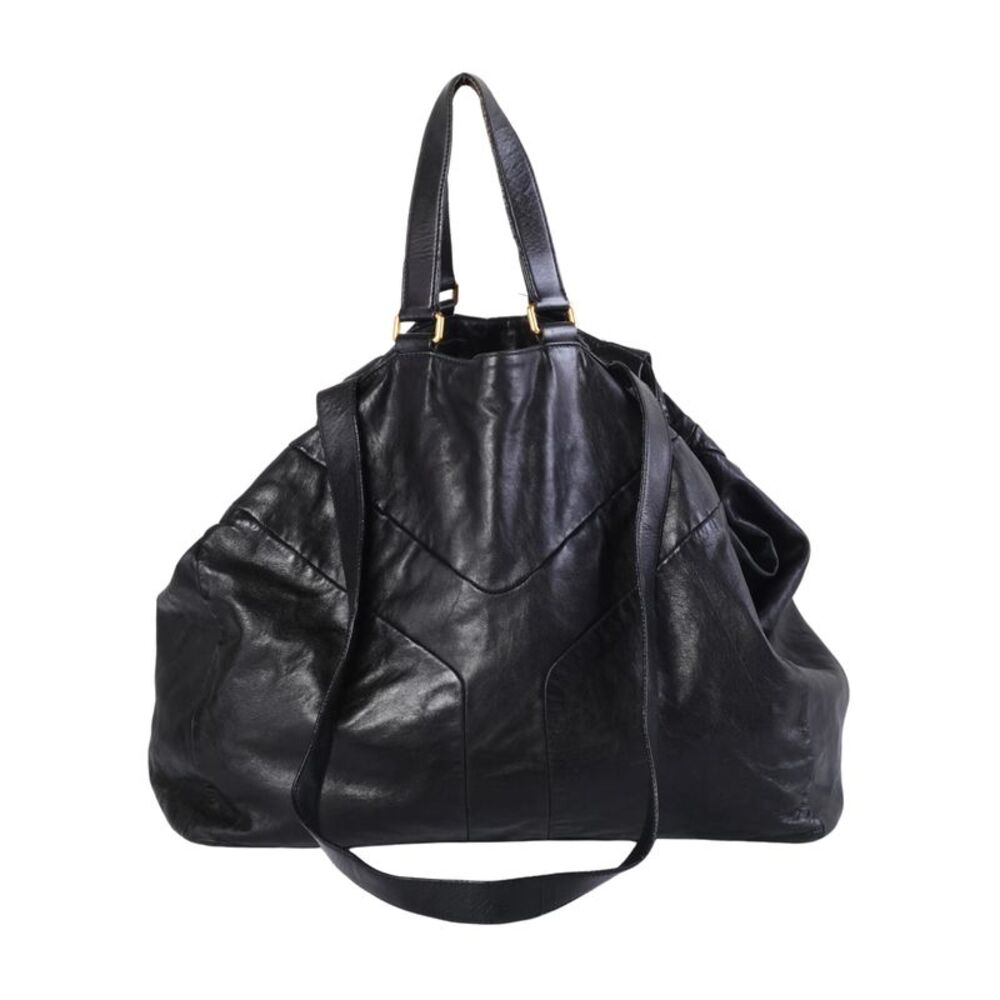 Yves Saint Laurent Rive Gauche Black Leather Oversized Tote Bag - '00s